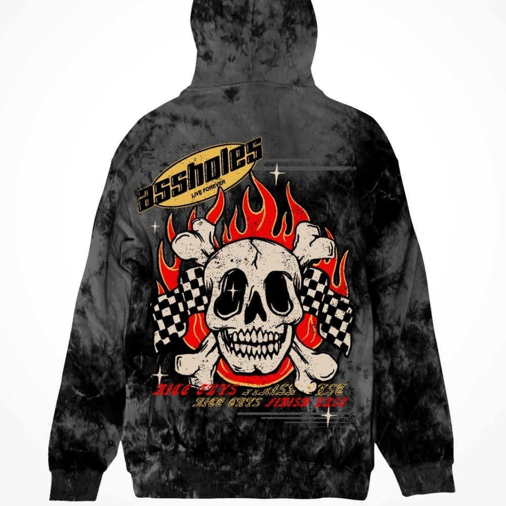 NWT Assholes Live Forever ALF RACEWAY Tie Dye Foggy Night 3XL Hoodie Unisex 2XL